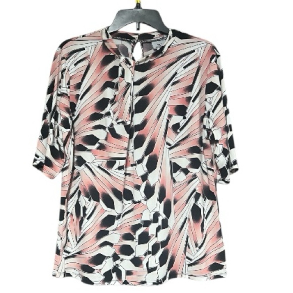 Worthington Geometric Blouse in Pink and Black